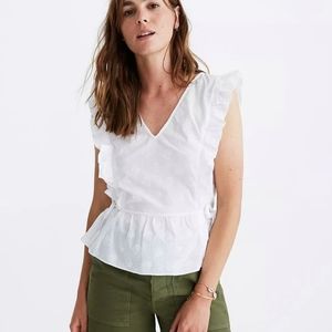 Madewell White Side-Tie Ruffle Peplum Top XXSMALL NEW WITH TAGS